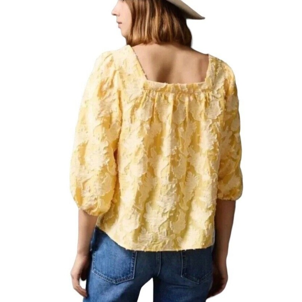 Anthropologie Yvonne Textured Yellow White Button Down Blouse Shirt Size XLP - Picture 2 of 12